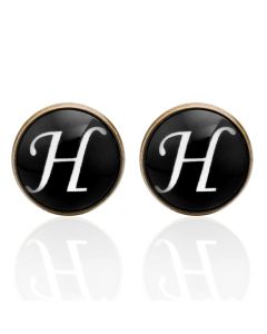 Manchetknopen - Letters Initialen Letter H Koper Zwart