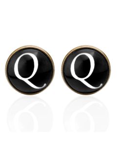 Manchetknopen - Letters Initialen Letter Q Koper Zwart