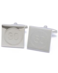 A6-1002 Manchetknopen - Cijfer Nummer 30 Vierkant Zilver 1.jpg