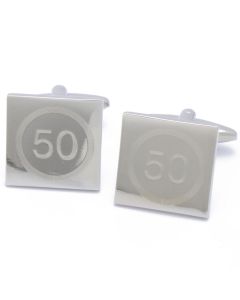 A6-1004 Manchetknopen - Cijfer Nummer 50 Vierkant Zilver 1.jpg