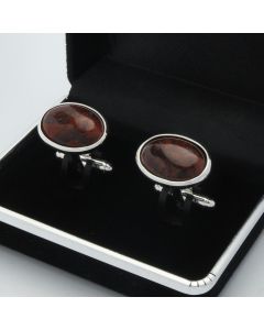 E1-1001 Manchetknopen - Edelsteen Ovaal Rode Jasper Jaspis 1.jpg