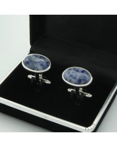 E1-1008 Manchetknopen - Edelsteen Ovaal Blauwgestipte Steen 1.jpg