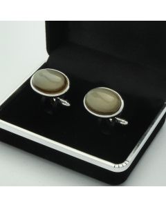 E1-1013 Manchetknopen - Edelsteen Ovaal Agaat Lichtbruin 1.jpg