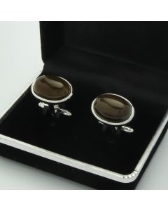 E1-1014 Manchetknopen - Edelsteen Ovaal Agaat Bruin 1.jpg