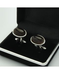 E1-1015 Manchetknopen - Edelsteen Ovaal Agaat Donkerbruin 1.jpg