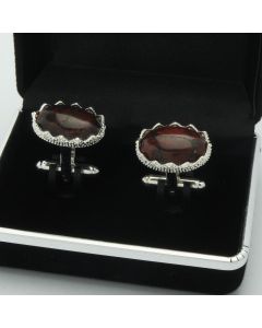 E2-1001 Manchetknopen - Edelsteen Ovaal Rode Jasper Jaspis Kartelrand 1.jpg