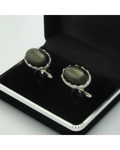 E2-1013 Manchetknopen - Edelsteen Ovaal Agaat Lichtbruin Kartelrand 1.jpg