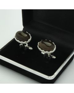 E2-1014 Manchetknopen - Edelsteen Ovaal Agaat Bruin Kartelrand 1.jpg