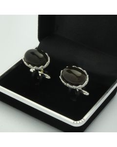 E2-1015 Manchetknopen - Edelsteen Ovaal Agaat Donkerbruin Kartelrand 1.jpg