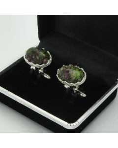 E2-1016 Manchetknopen - Edelsteen Ovaal Zoisiet Anyolite Kartelrand 1.jpg