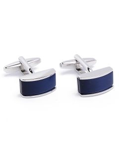 KC-1008 Manchetknopen - Zilver Met Blauw Rechthoek Effen 1.jpg