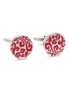 KC-1019 Manchetknopen - Rood Wervelende Draaiende Vormen Rond 1.jpg