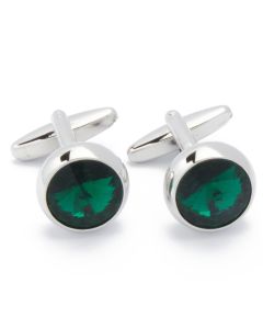 KC-1025 Manchetknopen - Zilver met Groen Kristal 1.jpg