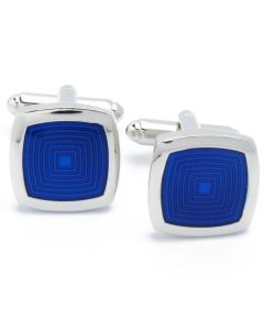 KC-1030 Manchetknopen - Blauwe Ribbels met Zilveren Rand Vierkant 1.jpg