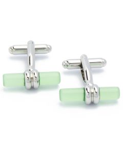 KC-1035 Manchetknopen - Cilinder Groene Steen met Zilver 1.jpg
