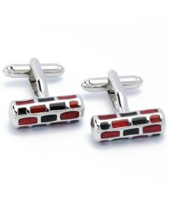 KC-1052 Manchetknopen - Cilinder Zwart met Rode Vlakken Emaille 1.jpg