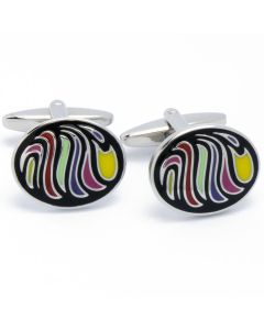 KC-1053 Manchetknopen - Ovaal Zwart met Meerdere Kleuren 1.jpg