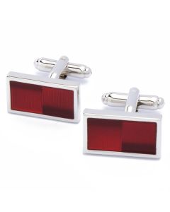 KC-1064 Manchetknopen - Rode Glanzende Ribbels Rechthoekig 1.jpg