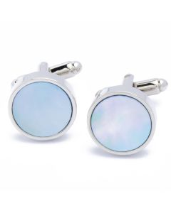 KC-1068 Manchetknopen - Rond Zilver met Blauw Parelmoer 1.jpg