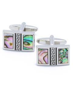 KC-1071 Manchetknopen - Rechthoek Gekleurd Parelmoer en Zilver 1.jpg