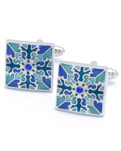 KC-1072 Manchetknopen - Blauw Vierkant met Fijn Patroon 1.jpg