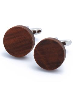 KC-1090 Manchetknopen - Rond met Echt Hout Donker Glad 1.jpg