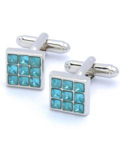 KC-1098 Manchetknopen - Vierkant met 9 Blauwe Stenen Glinsterend 1.jpg