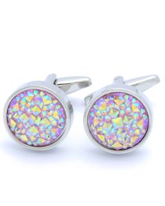 KC-1108 Manchetknopen - Zilver Kristal Roze Glinsterend Rond 1.jpg