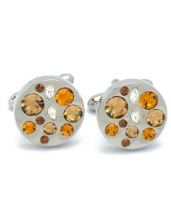 KC-1117 Manchetknopen - Rond met Zilver en Ambergekleurde Stenen 1.jpg