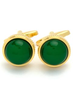 KC-1118 Manchetknopen - Goud Rond met Groene Steen 1.jpg
