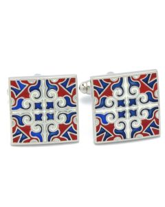 KC-1123 Manchetknopen - Vierkant met Rood en Blauw Patroon 1.jpg