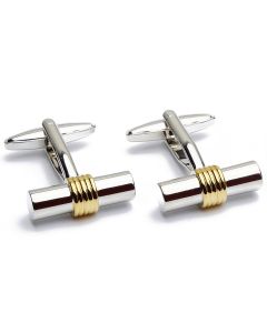 KG-1004 Manchetknopen - Cilinder Zilver met Gouden Middenstuk 1.jpg