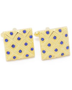 KG-1025 Manchetknopen - Vierkant Goud Patroon met Blauwe Stenen 1.jpg