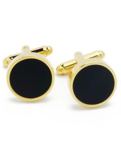 KG-1030 Manchetknopen - Zwart Onyx Rond Goud Metaal 1.jpg