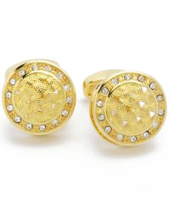 KG-1033 Manchetknopen - Rond Goud met Kleine Witte Steentjes 1.jpg