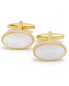 KG-1048 Manchetknopen - Goud Ovaal met Wit Parelmoer 1.jpg