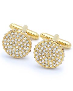 KG-1058 Manchetknopen - Goud Rond met Witte Steentjes 1.jpg
