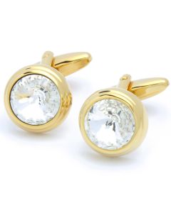 KG-1063 Manchetknopen - Goud Rond met Glinsterende Steen 1.jpg