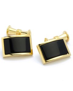 KG-1068 Manchetknopen - Goud met Zwart Emaille en Ketting 1.jpg