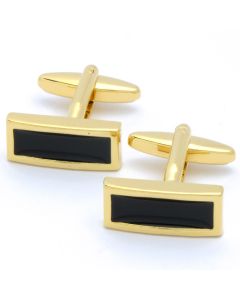 KG-1070 Manchetknopen - Goud Rechthoekig met Zwart Emaille 1.jpg