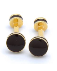 KG-1080 Manchetknopen - Goud Rond met Zwart Klassiek 1.jpg