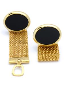 KG-1081 Manchetknopen - Goud Ovaal met Zwart en Gouden Accent 1.jpg
