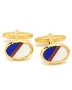 KG-1093 Manchetknopen - Ovaal Goudkleurig met Blauw Rood en Wit 1.jpg