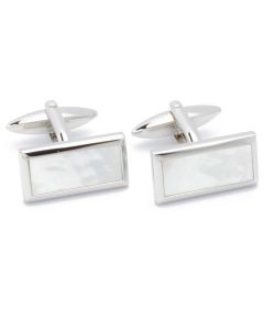 KS-1007 Manchetknopen - Rechthoek Wit Parelmoer Mother of Pearl 1.jpg