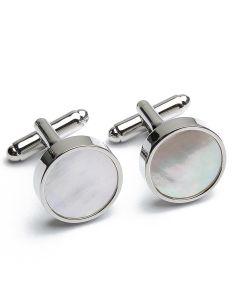 KS-1011 Manchetknopen - Rond Zilver met Wit Parelmoer 1.jpg