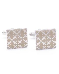 KS-1027 Manchetknopen - Vierkant Mat Zilver met Franse Lelie 1.jpg