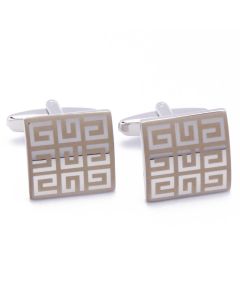 KS-1043 Manchetknopen - Vierkant met Gematteerd Patroon Zilver 1.jpg