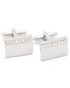 KS-1052 Manchetknopen - Rechthoekig Zilver met Horizontale Rij Stenen 1.jpg