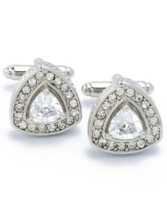 KS-1081 Manchetknopen - Driehoekig Zilver met Witte Steen 1.jpg