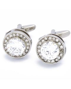 KS-1085 Manchetknopen - Rond met Stralende Witte Steen 1.jpg